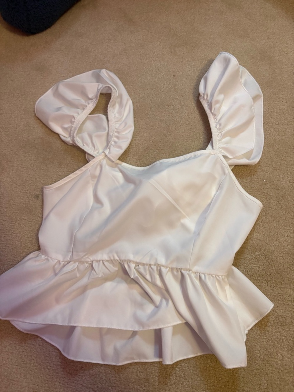 SHEIN White Ruffle Peplum Satin Top